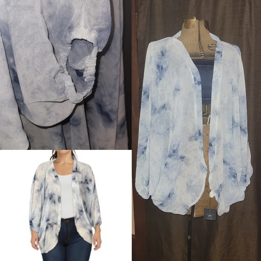Area Stars Open Front Sheer Kimono Blue OS New